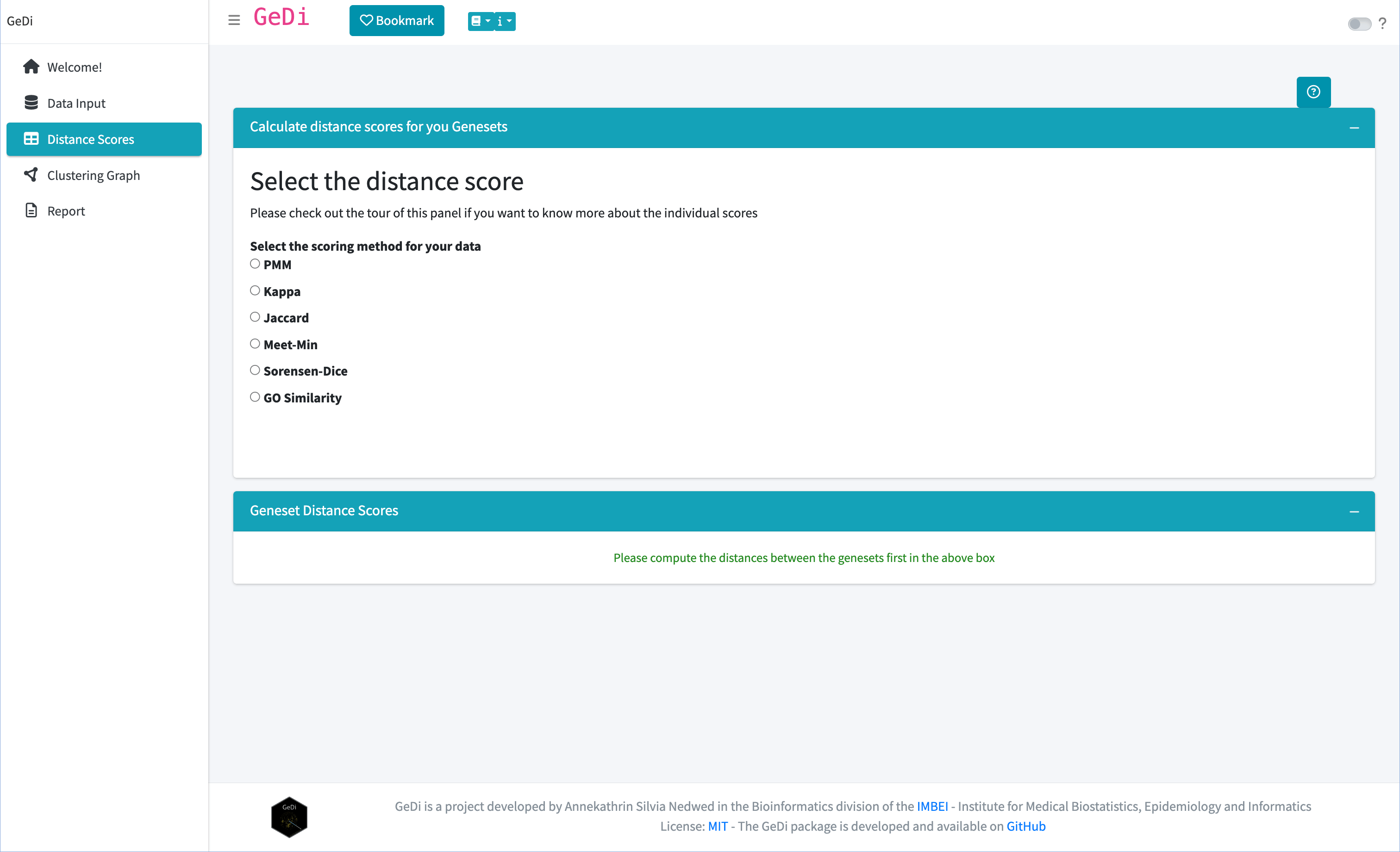 The Distance Score panel